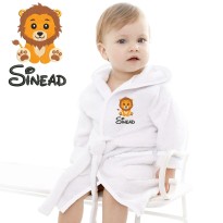 Baby and Toddler Cute Baby Lion Cartoon Design Embroidered Hooded Bathrobe in Contrast Color 100% Cotton